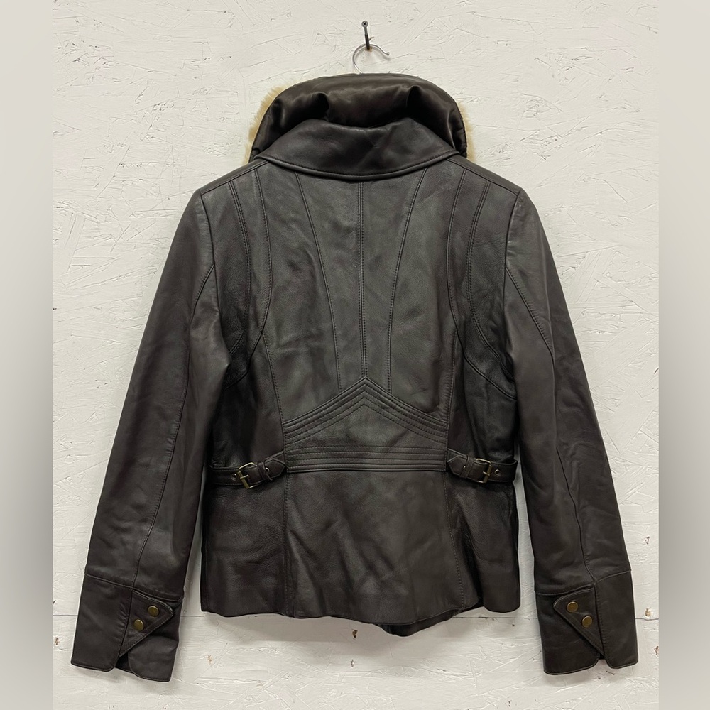 A.N.A Genuine Lambskin Dark Brown Leather Aviator Bomber Jacket, Size M - Picture 2 of 12